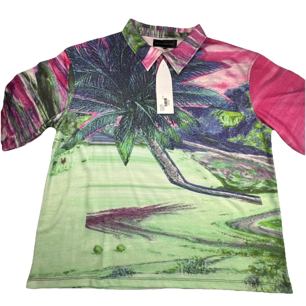 Who Decides War Mens Coastline Polo XXL Polyester Tropical Streetwear Mesh Shirt